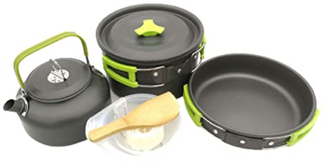 9-Stücke Camping Kochgeschirr Set, Kompakte Camping Töpfe Und Pfannen Set, Camping Kochset Für Outdoor Backpacking Camping Wandern Picknick Mit Tragetasche (Grün)