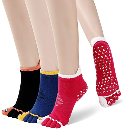 PUTUO Yoga Socken für Damen Zehensocken: Antirutsch Zehen Yogasocken Rutschfeste Baumwolle ABS Stoppersocken für Pilates Barre Ballett Tanz Fitness EU 40-43, 3 Paare