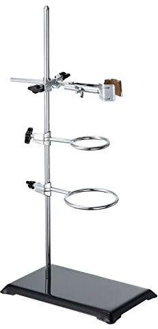 PATIKIL Lab Stand Set, 20 Inch Lab Stand & Clamp Set, 1 Set Stand Support with 1 Flask Clamp & 2 Retort Rings for Chemistry Laboratory, Black