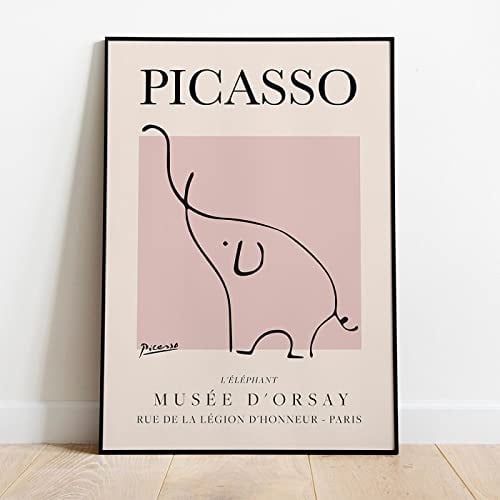 GEMMII Retro Picasso Leinwandbild XXL- Elephant Poster und Drucke Vintage Line Art Leinwand Wandkunst Bilder für Wohnzimmer Dekor 60 x 85 cm rahmenlos
