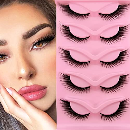 3D Falsche Wimpern Katzenauge, Cat-Eye Natürliche Künstliche Wimpern Extensions Set, Fox Eye Künstliche Wimpern Natürlich Look, 5 Paare Wiederverwendbar Handgemachte Leichte Faux Mink Wimpern(WXF-06)