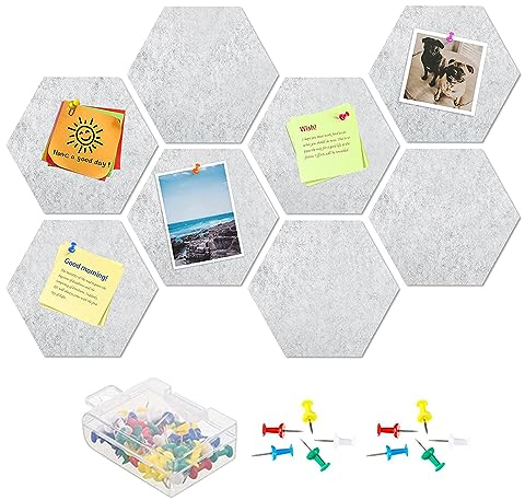 JPGhaha 20 * 17CM Filz Pinnwand Korkplatte 8 Stück Pinnwand mit 30 Reißzwecken keine Schäden an der Wand Dicken 8.5MM Pinnwand Hexagon Pinnwand für Büro Wohnzimmer