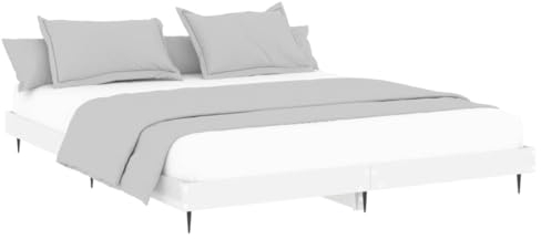 vidaXL Bettgestell, Bett Doppelbett für Schlafzimmer, Bettrahmen mit Lattenrost, Schlafzimmerbett Metallbeine, Hochglanz-Weiß 180x200cm Holzwerkstoff