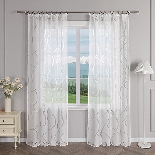 Delien Gardinenschals Ausbrenner Transparente Gardinen mit Kräuselband Modern »Wellen« Fenster Gardinen Wohnzimmer Flächenvorhänge Dekoschals Vorhang mit Wellenmuster 1 St. Weiß,BxH 140x175cm
