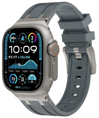 WINGLE 49mm 46mm 45mm 44mm 42mm(series 3 2 1) for Apple Watch Strap,Men Liquid Silicone Rubber Strap Replacement band for iWatch Ultra 2/Ultra/Series 10 9 8 7 6 5 4 SE 3 2 1,Titanium/Blue Grey