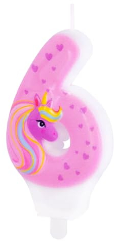 Zahlenkerzen * ROSA EINHORN * mit Steckfuß als Deko für Kindergeburtstag | ca. 11x5,5cm | Pink Lila Unicorn Tortendeko Kinder Geburtstag Geburtstagskerze Zahlen Kerzen, Farbe: Einhorn, Größe: Zahl 6