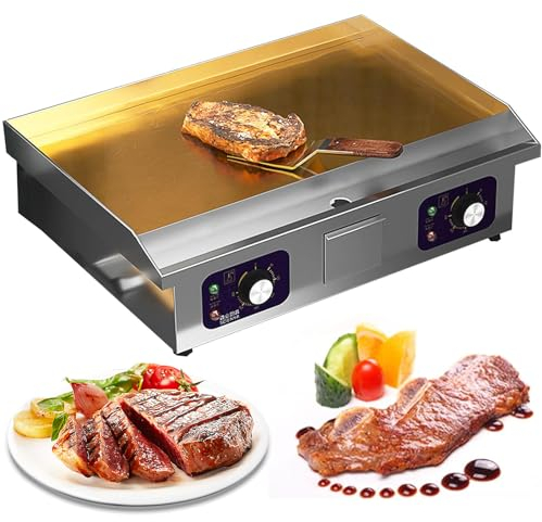 RUYICZB Plancha eléctrica Profesional Barbacoa Teppanyaki Portátil de Acero Inoxidable Lisa Control de Temperatura Ajustable 122°F-572°F para Cocina Camping y Restaurantes,28.7in