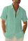 Glacspyg Men's Linen Short Summer Short Sleeve Guayabera Linen Shirt Work Casual Shirt Fit Business Casual Holiday Green 2XL