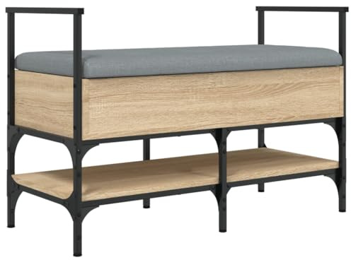 vidaXL Schuhbank, Schuhregal mit Stauraum, Sitzbank Bank mit gepolstertem Sitzkissen, Schuhschrank Schuhablage Flurbank, Sonoma-Eiche Holzwerkstoff