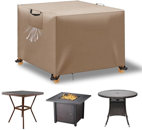 WUAYAMI Funda para Muebles de Jardín Exterior, Funda Mesa Exterior Impermeable, Tela Oxford 420D, Anti Viento, Anti UV Funda Protectora Mesa Exterior con Salidas de Aire,Caqui, 70x70x70 cm