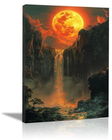 AMXBZC Abstraktes Leinwand Bilder berge Kunstdrucke, Bergbaum Wasserfall Wandbild Kunstdruck Wanddeko Wand Wohnzimmer Deko Kunst Modern Textur für Büro - 70x110cm Gerahmt