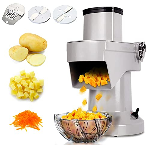 Tagliaverdure Elettrico 3 in 1, grattugia per Frutta e Verdura, 180 kg/h, con Lame da 6/8/10/13/15/22 mm, affettatura Regolabile con Spessore 2-4 mm, grattugia 2/3 mm, Robot da Cuc