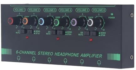 CCYLEZ Divisor de Auriculares de 6 Canales, Amplificador de Auriculares Estéreo, 6 Conectores para Auriculares de 3,5 Mm y 6 de 6,35 Mm, Alimentación Tipo C, para Actuaciones en Vivo,
