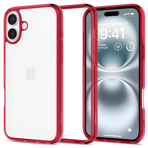 Spigen iPhone 16 Hülle Ultra Hybrid -Red Crystal | Air Cushion Tech, Anti-Yellowing, Militär-Grade Schutz, Spigen Signature Serie