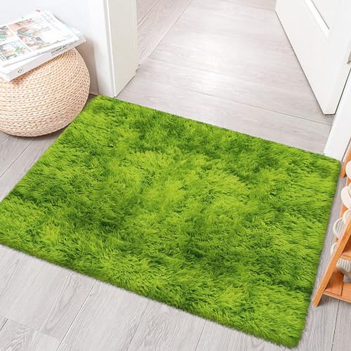 TENNOLA Tappeto verde erba tinto a nodi, soffice tappeto antiscivolo da 0,6 x 0,9 m, per camera da letto, porta, ingresso, interno, ingresso anteriore, tappetino per cani, decorazione estetica per la