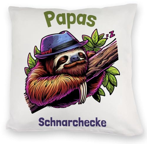 Papa-Faultier mit Hut Kuschelkissen mit Spruch Papas Schnarchecke Vatertag Papa-Faultier mit Bart Gemütliches Kuschelkissen für Herren perfekt zum Schlafen Träumen auf dem AST der