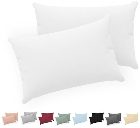 Twinzen® Kissenbezug 40x70 (2er-Set) - 100% Jersey Baumwolle 150 GSM Kissenbezüge - Weiß - Für Kissenbezüge 40x70 cm - Kissenhülle - Kissenbezug mit Reißverschluss - Oeko-Tex Zertifiziert