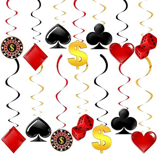 Las Vegas Poker-Partyzubehör, hängende Wirbel für Casino-Poker, Spiele, Nacht, Geburtstag, Babyparty, Geburtstag, Party, Dekoration, Zubehör, 28 Stück