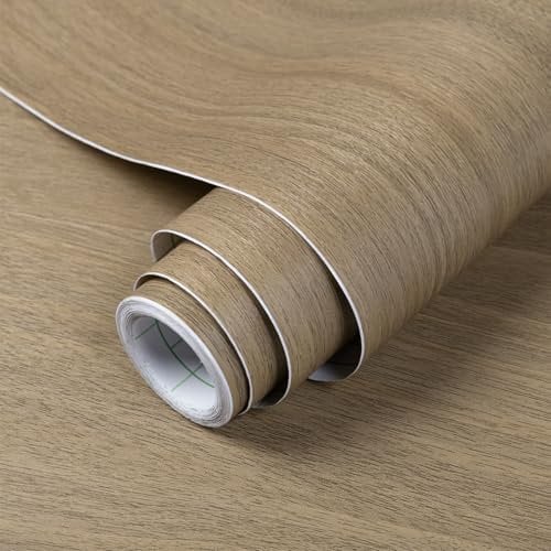 Hode Wood Vinyl Wrap Grey Brown 30x200cm, Self Adhesive Wallpaper Vinyl, Sticky Back Plastic for Shelf Kitchen Cupboard Worktop Liner