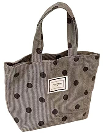 Jeorywoet Süße Einkaufstasche für Mädchen Cordtasche mit kleinem Punkt Retro -Einkaufstasche Bento Lunchbag für Mädchen Geschenk 30 * 21 * 10 graue süße Tragetaschen