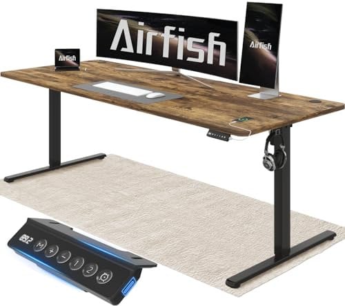 Airfish Höhenverstellbarer Schreibtisch 200x80cm mit USB-Buchse, Elektrischer Schreibtisch mit Memory Funktion,Höhenverstellbar Elektrisch 73-118cm,Braun