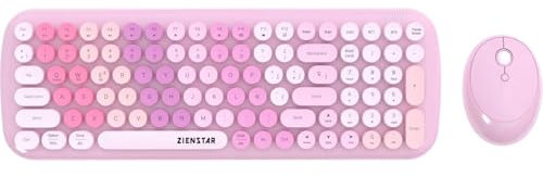 zienstar-Kit de Teclado y Ratón Español,Multicolor,Modo Dual,Multi Dispositivo,Inalámbrico USB & Bluetooth-Rosa