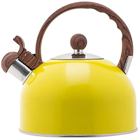 Bouilloire à thé 2,5 L avec Poignée, Bouilloire Sifflante en Acier Inoxydable avec Poignée, pour Cuisinière Vitrocéramique Cuisinière électrique à Gaz 2,5 L Jaune