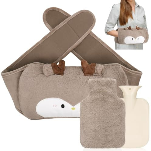 Fentar Hot Water Bottle Belt, 1L Leakproof Wrap Around Hot Water Bottle, Adjustable Hot Water Belt Gift Set, Wearable Hot Water Bottle, Fluffy Hot Water Bottle with Cover for Adults Kid Hand Neck