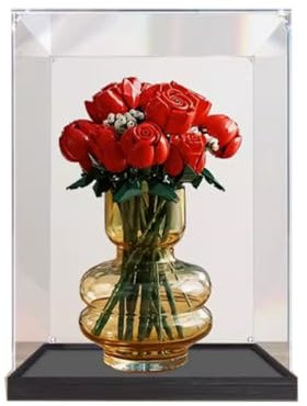 Boîte de présentation en acrylique transparent pour Lego 10328 Bouquet de roses - Boîte de présentation transparente - Boîte de présentation - Boîte de présentation uniquement - Base noire de 2 mm