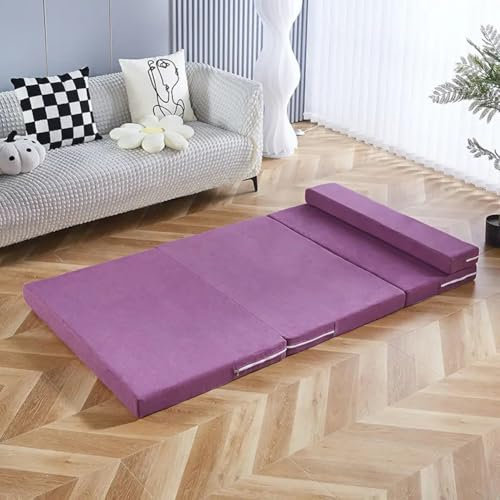 8 cm dicke Klappmatratze mit abnehmbarem Bezug, hochdichte Schaumstoffmatratze, 200 cm lang, tragbares Boden-Gästebett/Campingbett/Yogamatte (lila, 60 x 200 x 8 cm)