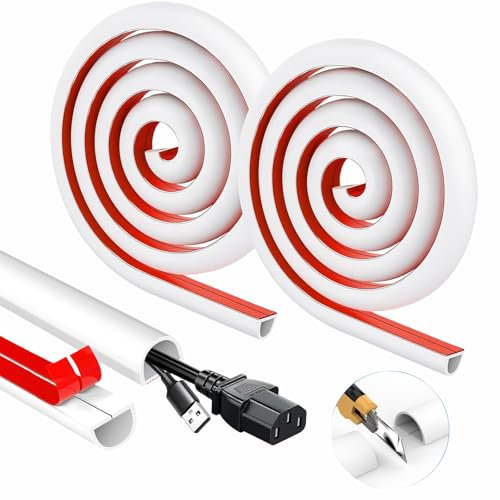 JAONLD Cache Cable Goulotte Auto Adhési 15×10mm 2 M Blanc Mini Goulottes de Câbles, Cache câble Demi Rond, Cache Câble en PVC Souple Peut Etre Recadré pour Cacher Câbles, Ffils et Câbles Réseau
