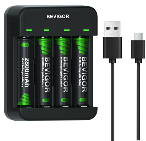 BEVIGOR 4 Piles AA NiMH Rechargeables avec Chargeur 4 Emplacements Charge Rapide