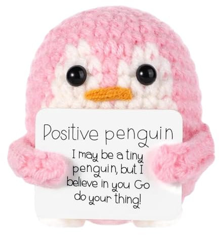 Auony Mini divertente pinguino positivo, età 4+, 6,6 cm, lavorato a maglia, con carta positiva, supporto emotivo, regalo per familiari e amici