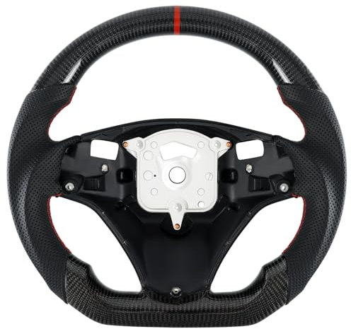 Acclcors Handgefertigte echte Carbonfaser-Lenkrad, D-förmiges Lenkrad mit flacher Unterseite, Perforiertem Ledergriff für BMW M Sport 1/3 Serie M3 E88 E90 E91 E92 E93 2005-2012