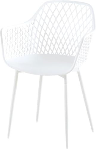 buybyroom Stühle Esszimmer, Esszimmerstühle mit Armlehne mit Metallbeinen, Gartenstühle, Weiß