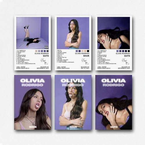 FVLYRWMQX A Set Of 6 Olivia Poster Rodrigo Music Singer Album Cover Poster Für Zimmer, Ästhetische Leinwand-Wandkunst, Schlafzimmer-Dekor Poster 08x12inch(20x30cm)