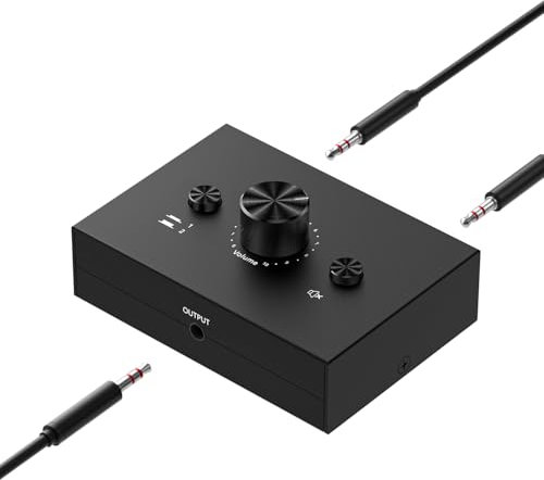 Y.D.F 3.5mm Stereo Audio Switch (2 in 1 Out) Audio Switcher Passive Speaker Headphone Manual Selector Splitter Box Audio Sharing for PC Phone Laptop Headphone