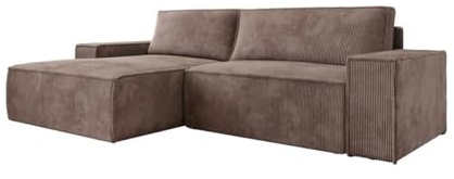 Luxusbetten24 Designer Sofa Corino in Cord mit Stauraum und Schlaffunktion | Bezug: Cord | Farbe: Braun | Stellvariante: Links