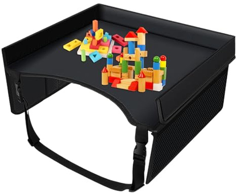 Generisch Mesa infantil para viajes, bandeja de viaje para asiento de coche, mesa de regazo plegable con sistema de correa ajustable para pintar y actividades de viaje