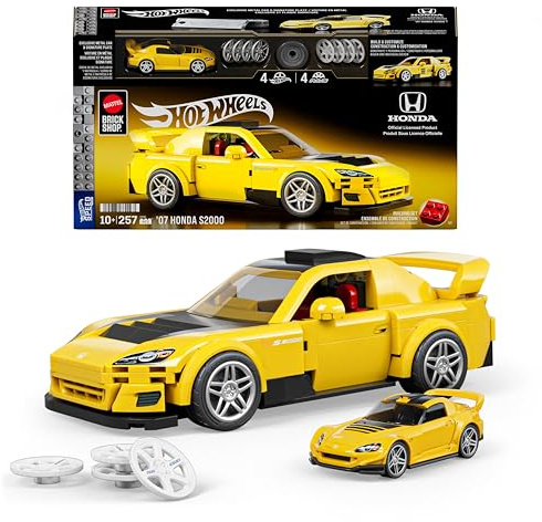 Mattel Brick Shop Hot Wheels Speed Series '07 Honda S2000 Building Toy Kit | 257 Pieces, Realistic Details, Custom Decals, 1:64 Scale Metal Car, Gift ideas for Adult Collectors and Kids Ages 10+, JFR88