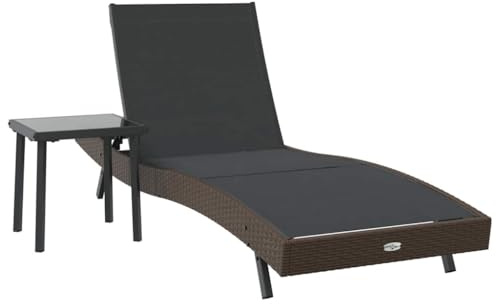 vidaXL Sun Lounger with Table 2 pcs Brown and black 40 x 40 x 40.5 cm, Outdoor Lounger, Adjustable Seating, Breathable Material, Waterproof, Modern Design, Garden Furniture, Terrace Relaxation