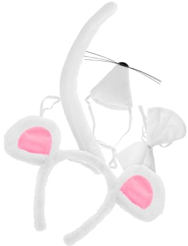 IWOWHERO Adjustable Mouse Costume Set for Adults and Complete Halloween Accessory Kit with Soft White Mouse Ears Headband Bow Tie and Tail Comfortable Fit for Party and Dress-up Events