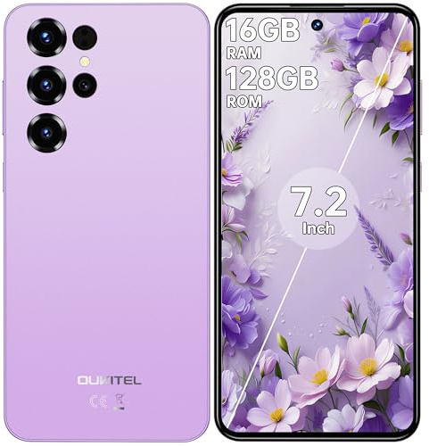 OUKITEL C68 Smartphone Ohne Vertrag - Android 15 Handy Günstig 16GB+128GB /1TB, 7,2 Zoll Display Handy Ohne Vertrag 6000mAh Akku, 64MP+8MP Kamera, Dual SIM 4G Face ID/Fingerabdruck/OTG/GPS, Violett