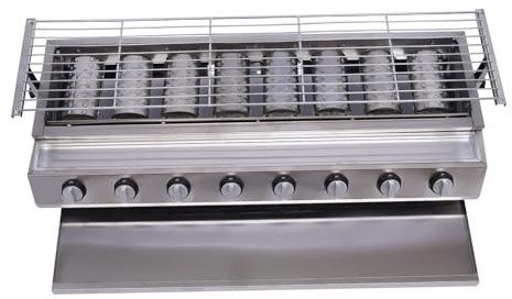 MINHUIJIHUI Brûleur À Gaz INOX Barbecue De Table 4/8 Brûleurs - Contrôle Individuel par Interrupteur - Chauffage Homogène - Hauteur Réglable 0-9Cm Bac À Graisse Jardin