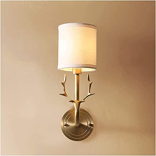 LUUYYI Lámparas De Pared Lámpara De Pared Minimalista Moderna Lámpara De Pared De Pared con Astas Lámpara De Pared De Cobre Lámpara De Pared con Campana De Lino para S(Latón-Paquete De 2)