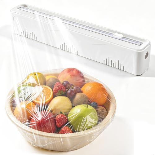 Derouleur Film Alimentaire, Dévidoir Film Alimentaire, Distributeur Films Alimentaires avec Ventouse, Coupe Films Alimentaires pour Papier Cuisson, Papier Aluminium, Blanc