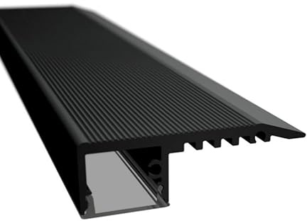 ledomec STAIRS - Profilo per gradini a LED, 2 m, colore nero, per strisce LED (profilo da 2 m, colore nero, con copertura trasparente)