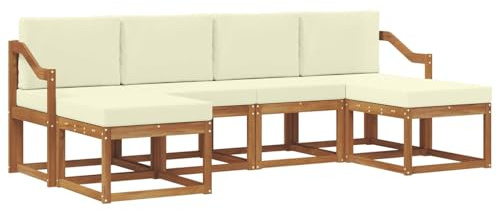 vidaXL Outdoor-Sofagarnitur 6 pcs Natur und Creme Holzwerkstoff, Moderne Outdoor-Sofa Set, langlebige Gartenmöbel, stylische Pool Lounge, vielseitige Sitzmöbel
