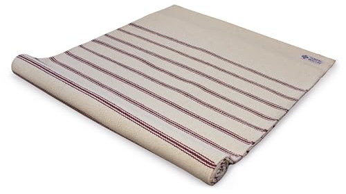 Yogamatte Yogateppich 190 x 66 cm, 100% Textil Bio Baumwolle natur rot gestreift, textile Yogaunterlage für Yoga und Meditation