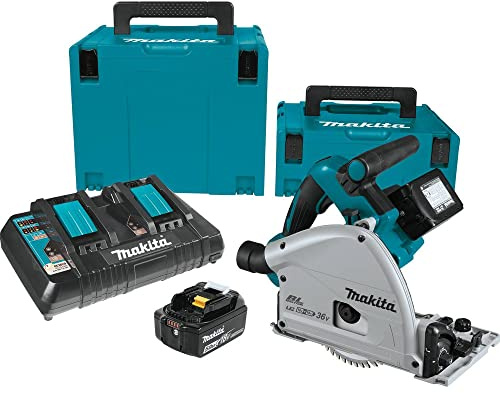 Makita XPS01PTJ 18-Volt X2 LXT Lithium-Ion (36V) Brushless Cordless 6-1/2 inch Plunge Circular Saw Kit (5.0Ah) with 199140-0 39 inch Guide Rail(Sold separately)